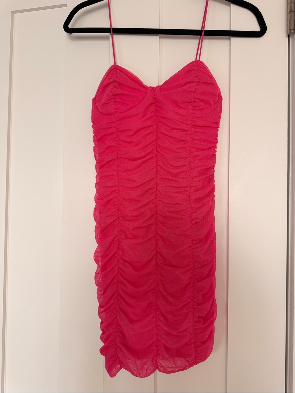 Zara Women's Pink Ruched Spaghetti Strap Dress- size S